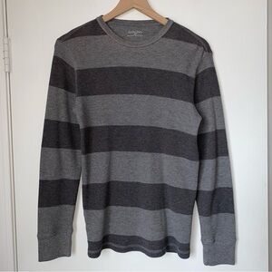 Merona Men's Waffle Knit Cotton Thermal Long Sleeve Gray Striped Sweater Size S